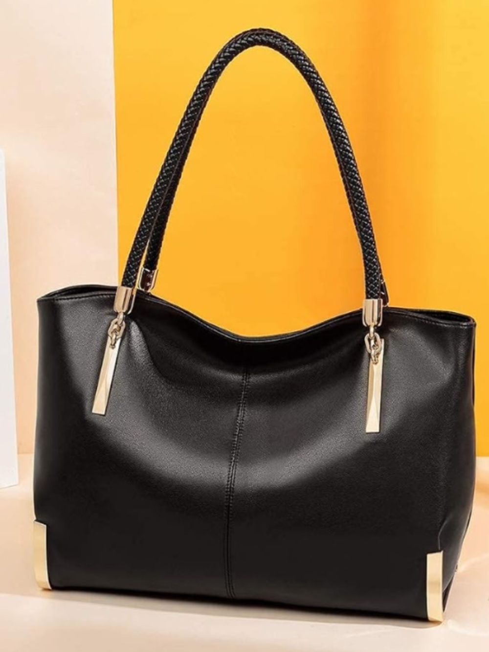 FOXER Large Split Leather Shoulder Tote Bag – Black
